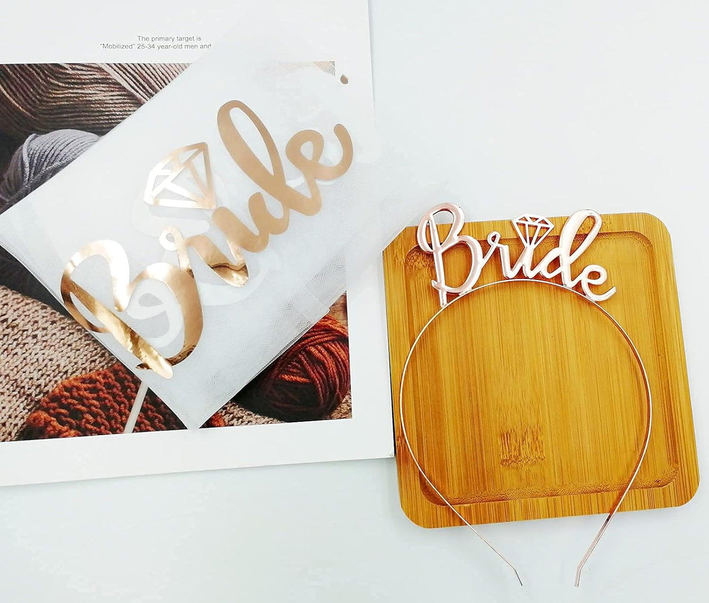 Bride to Be Set – 5-Piece Bachelorette Party Supplies & Bridal Shower Accessories | Sash, Veil, Tiara, Banner, and Tattoos (White Sash)