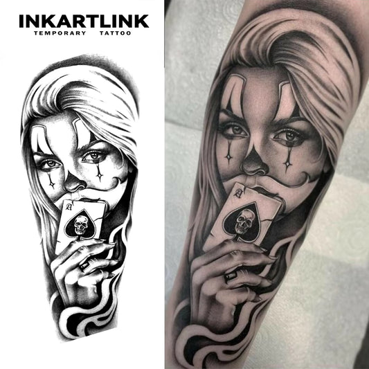 Poker Clown Semi-Permanent Tattoo – Waterproof Female Joker Design