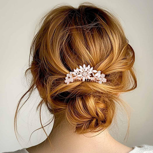 Crystal Wedding Hair Comb Flower Rhinestone Hair Accessories Gold Bridal Headpiece for Women and Brides