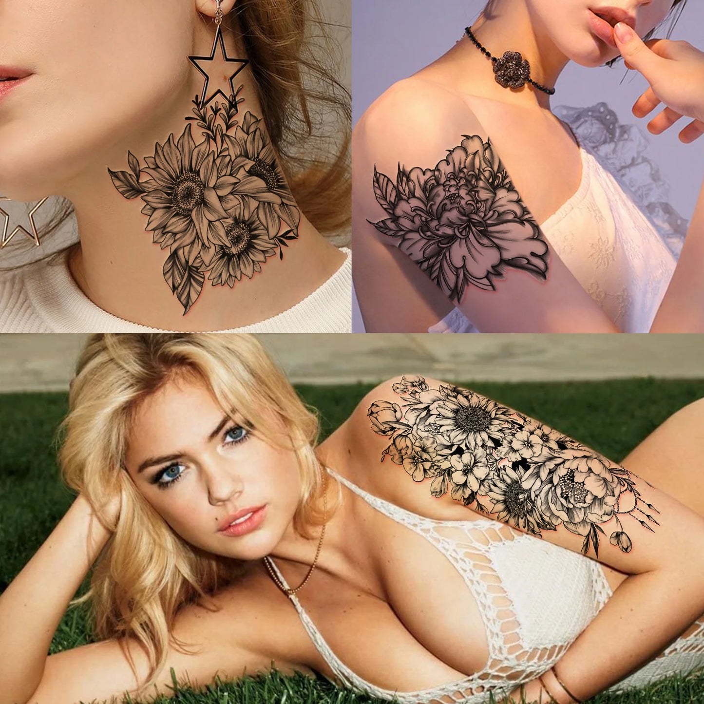 40 Sheets Waterproof Temporary Tattoos – Large Floral Designs with Sunflowers, Roses & Bouquets | Half Arm & Mini Tattoos for Women & Girls | Long-Lasting Body Art