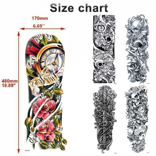 5-Piece Large Temporary Tattoo Sleeves – Waterproof, Full Arm Body Art for Men & Women | Skulls, Roosters & Swords