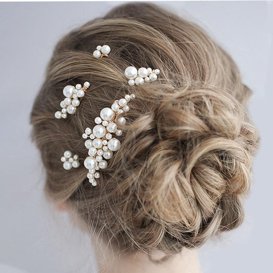 5PCS Pearl Hair Comb for Wedding Pearls Hair Clips Bridal Pearl Bobby Pins Set Gold Bridesmaid Hair Accessories for Women and Brides