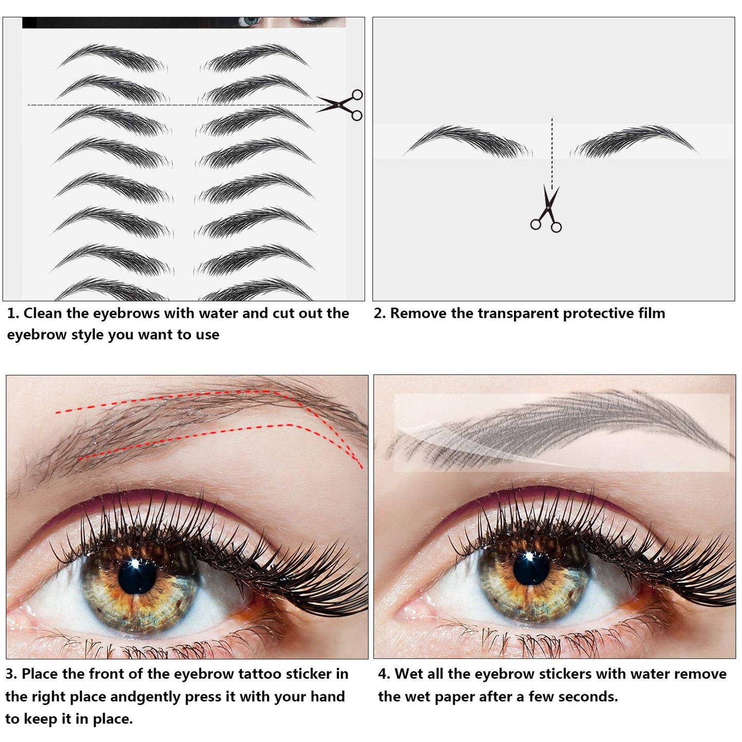 Waterproof 4D Eyebrow Tattoo Stickers – 12 Sheets, 108 Pairs of Hair-Like Temporary Eyebrows (Classic Style)