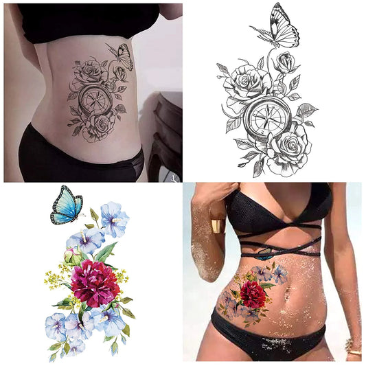 Peacock Bloom Tattoo Set – 15 Sheets of Waterproof Floral Temporary Tattoos for Women & Girls