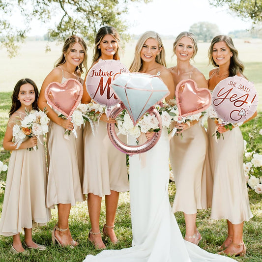 Rose Gold Ring Balloon Set – Diamond Ring, Hearts & “She Said Yes” Balloons for Bachelorette, Engagement & Bridal Shower Party Decor