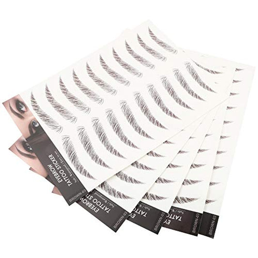 Eyebrow Tattoo Stickers – 5 Sheets of Waterproof Brown Stick-On Eyebrows for Women (Natural Look)