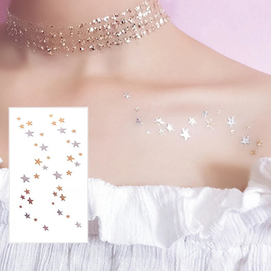 Metallic Star Temporary Tattoo – Gold & Silver Waterproof Body Art Stickers | Small, Subtle & Chic