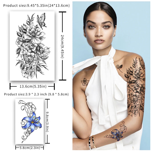 Floral Ink Tattoo Set – 40 Sheets of Rose Temporary Tattoos for Women & Girls
