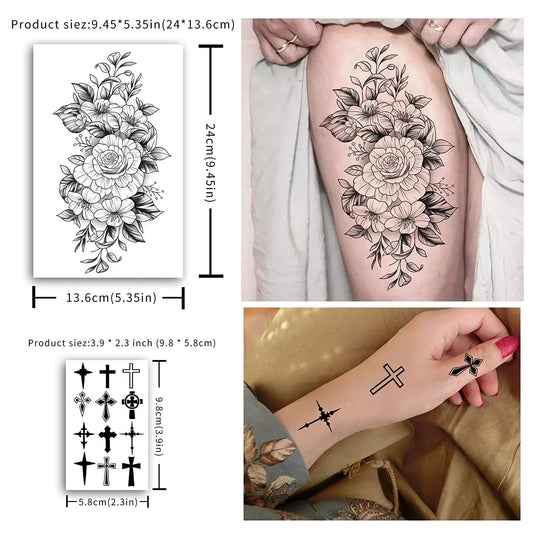 49 Sheets Flower Temporary Tattoos Sticker Large Sexy Flowers Butterfly Snake Waterproof Half Arm Fake Tattoo Sticker