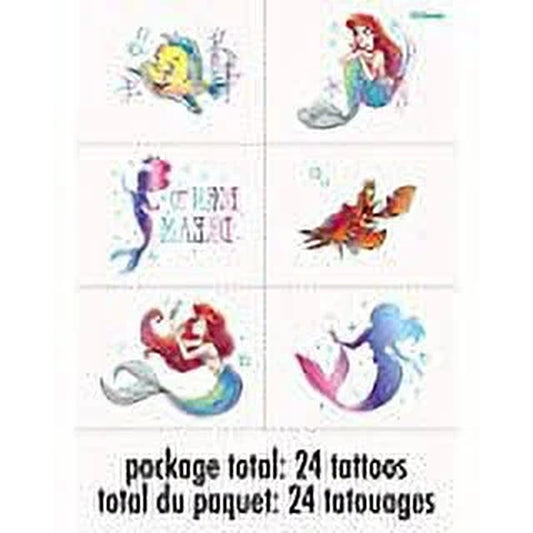 The Little Mermaid Temporary Tattoos – 24-Pack Disney Princess Tattoo Set for Kids (Ariel Party Favors)
