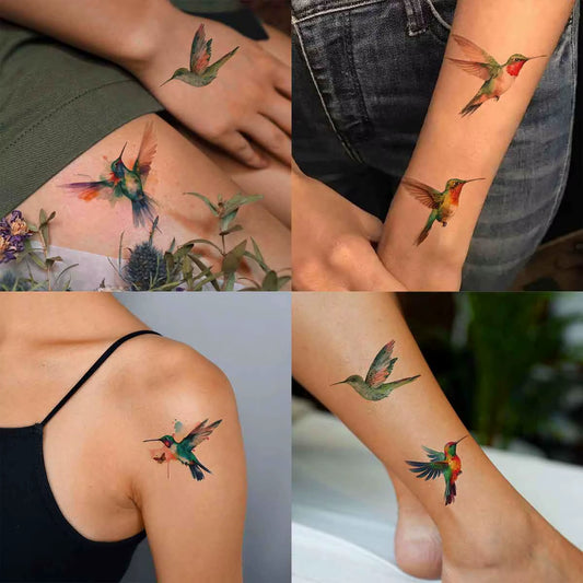 8 Sheets Watercolor Hummingbird Temporary Tattoos for Women Dragonfly Birds Body Art Tatoos Waterproof Fake DIY Painting Tattoos