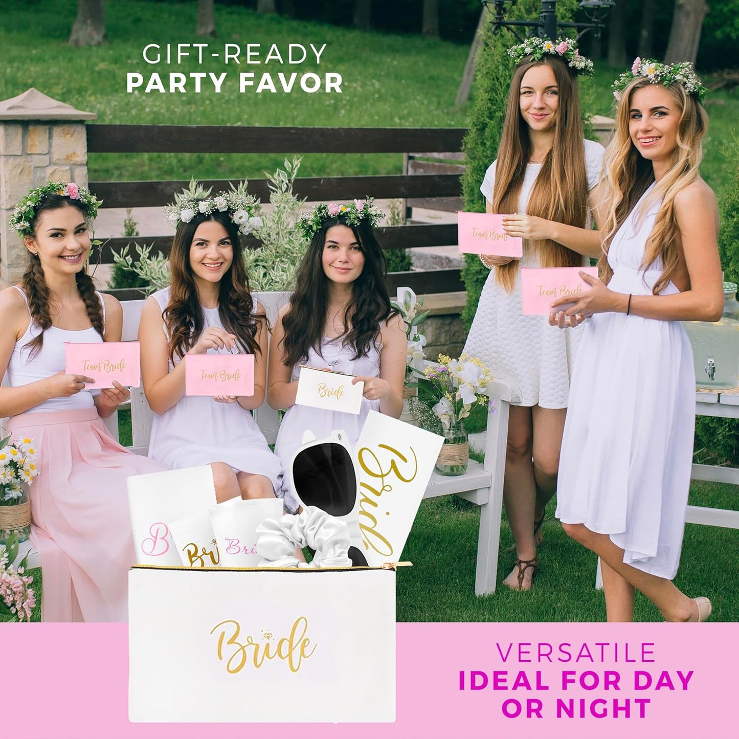 56-Piece Bachelorette Party Favors Kit – Bride & Bridesmaid Gifts | Pink Team Bride Accessories Set (7 Pack)