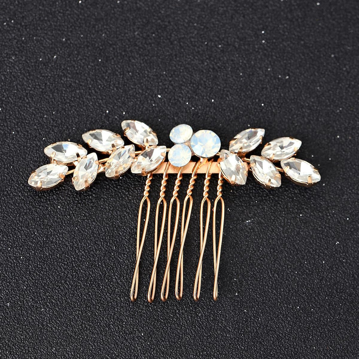 Bride Wedding Hair Comb Crystal Small Hair Piece Rhinestone Bridal Hair Side Comb Opal Gold Hair Accessories for Women and Brides