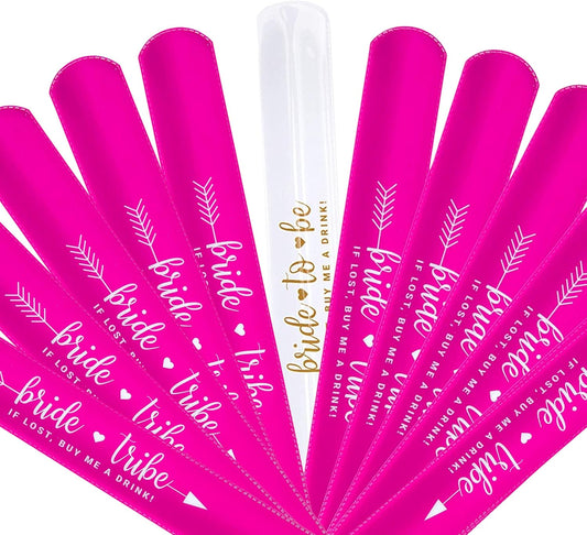Bachelorette Slap Bracelets – 11 Pack | Bride Tribe Party Favors | Pink Bachelorette Accessories for Bride & Bridesmaids