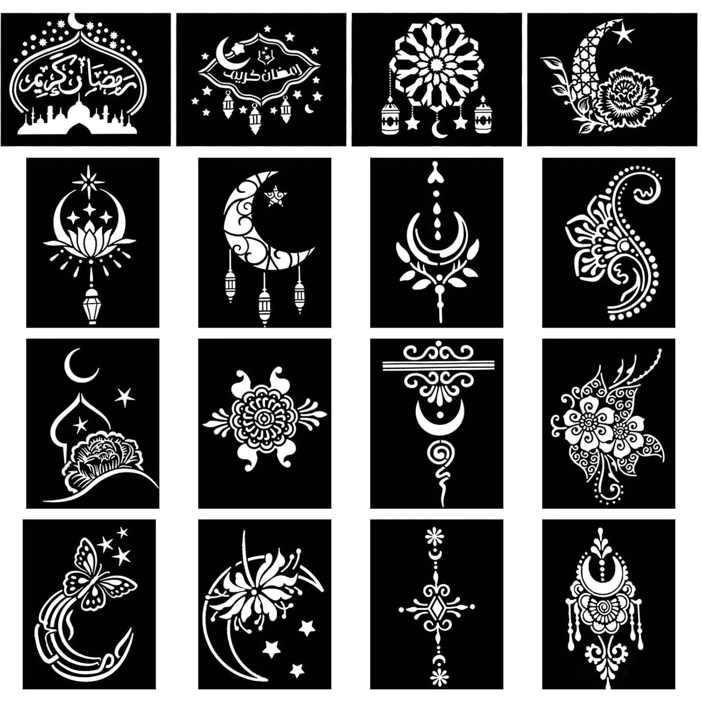 Henna Glow Stencil Set – 16 Sheets of Reusable Tattoo Stencils for Women & Girls