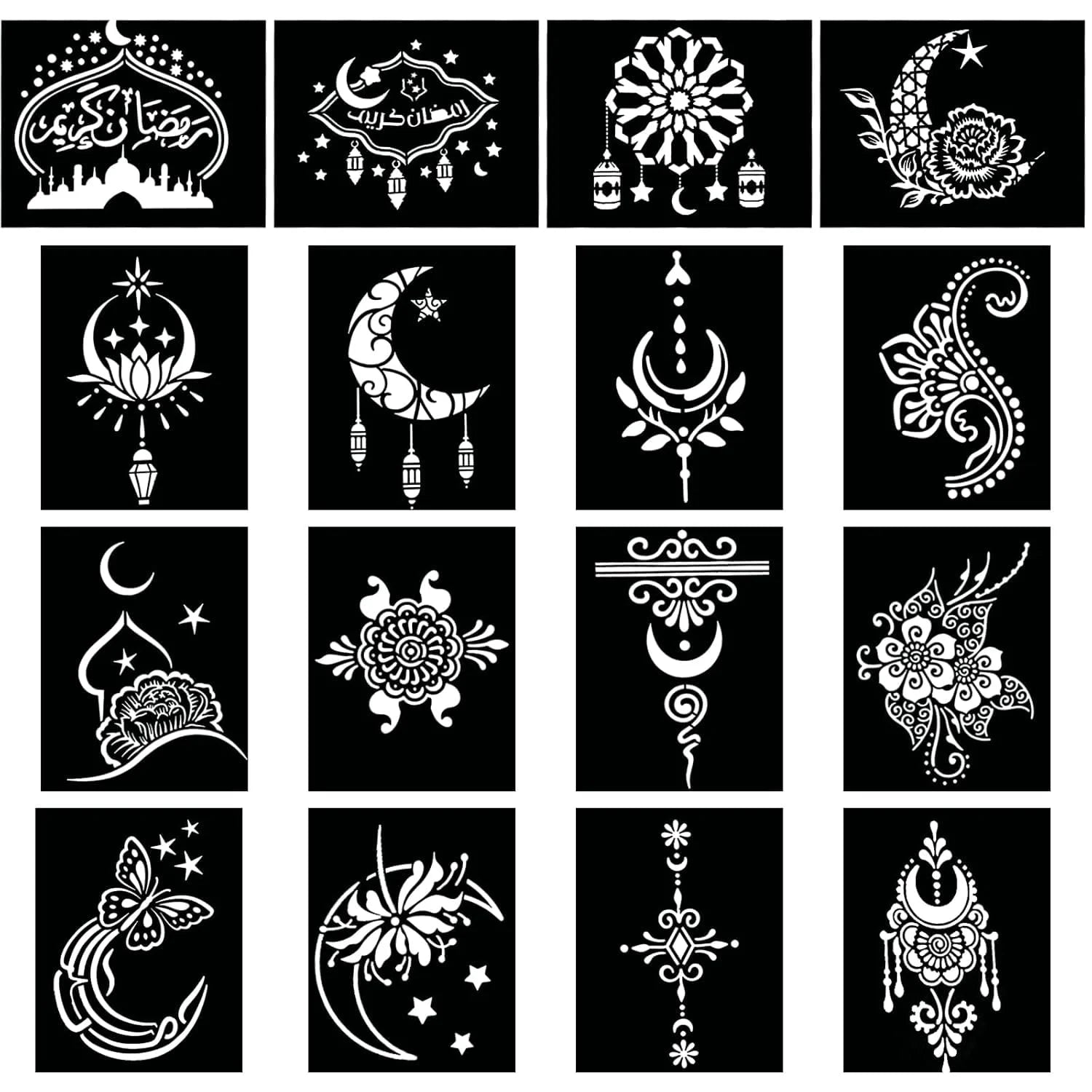 Henna Glow Stencil Set – 16 Sheets of Reusable Tattoo Stencils for Women & Girls