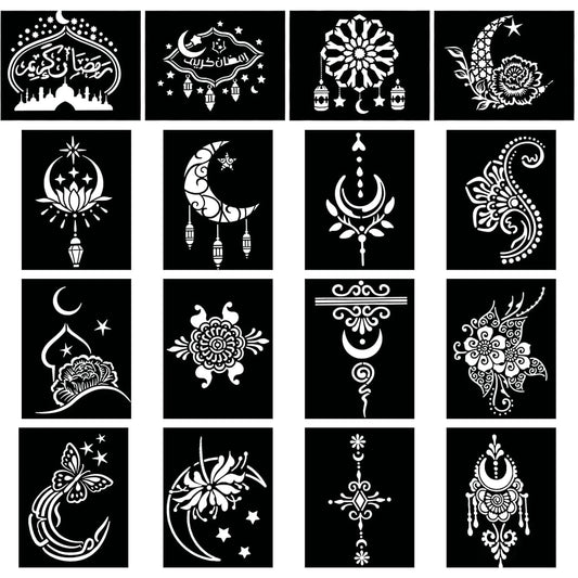 Henna Glow Stencil Set – 16 Sheets of Reusable Tattoo Stencils for Women & Girls