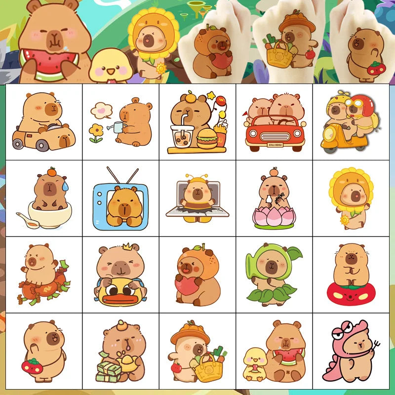 20Pcs/Set New Capybara Temporary Tattoo Stickers Cute Guinea Pig Cartoon Children Waterproof Tattoo for Kids Funny Birthday Gift