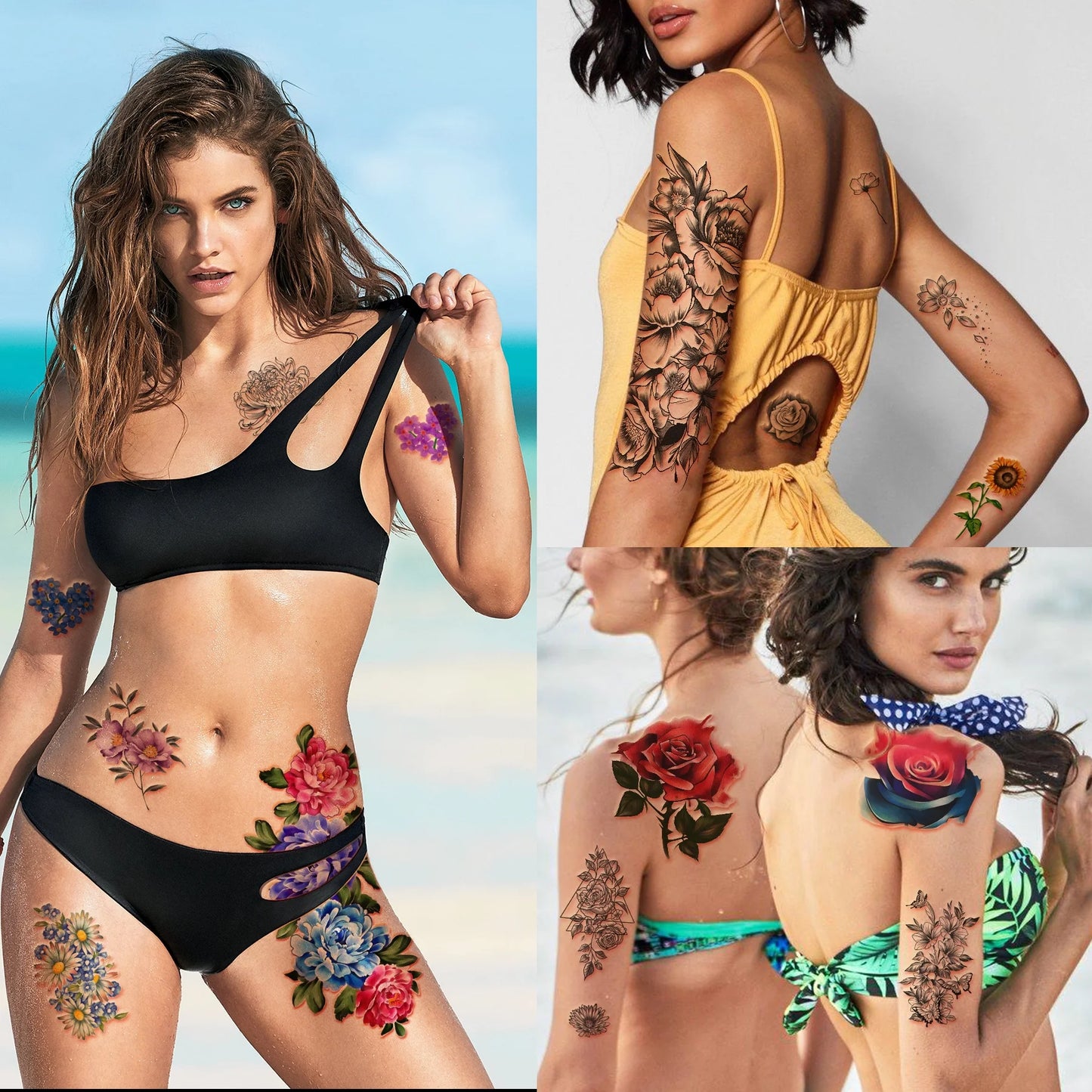 Floral Ink Tattoo Set – 40 Sheets of Rose Temporary Tattoos for Women & Girls