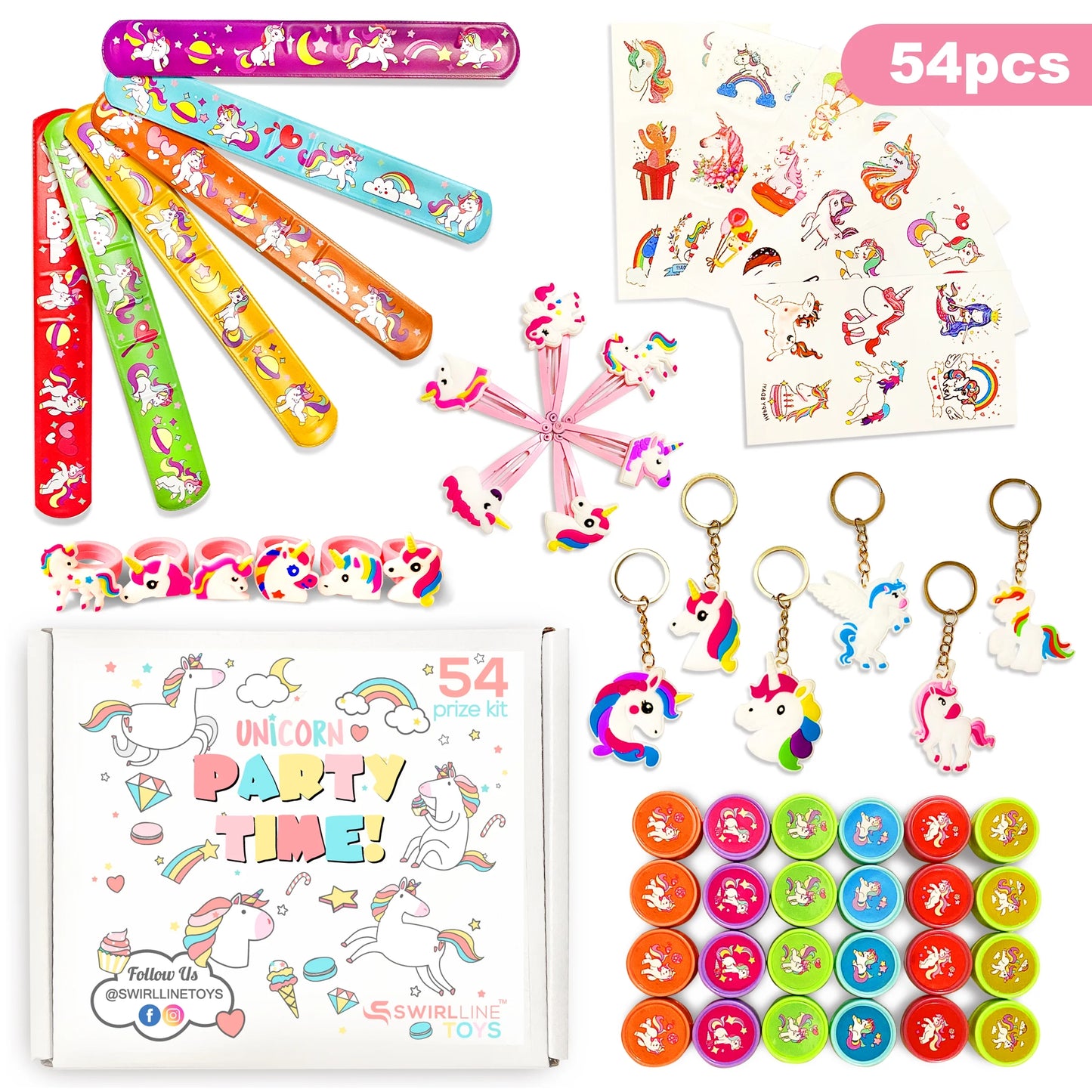 Unicorn Party Supplies Birthday Pinata Fillers Stamps Slap Bracelets 54 Pcs