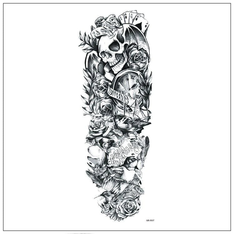 5-Piece Large Temporary Tattoo Sleeves – Waterproof, Full Arm Body Art for Men & Women | Skulls, Roosters & Swords