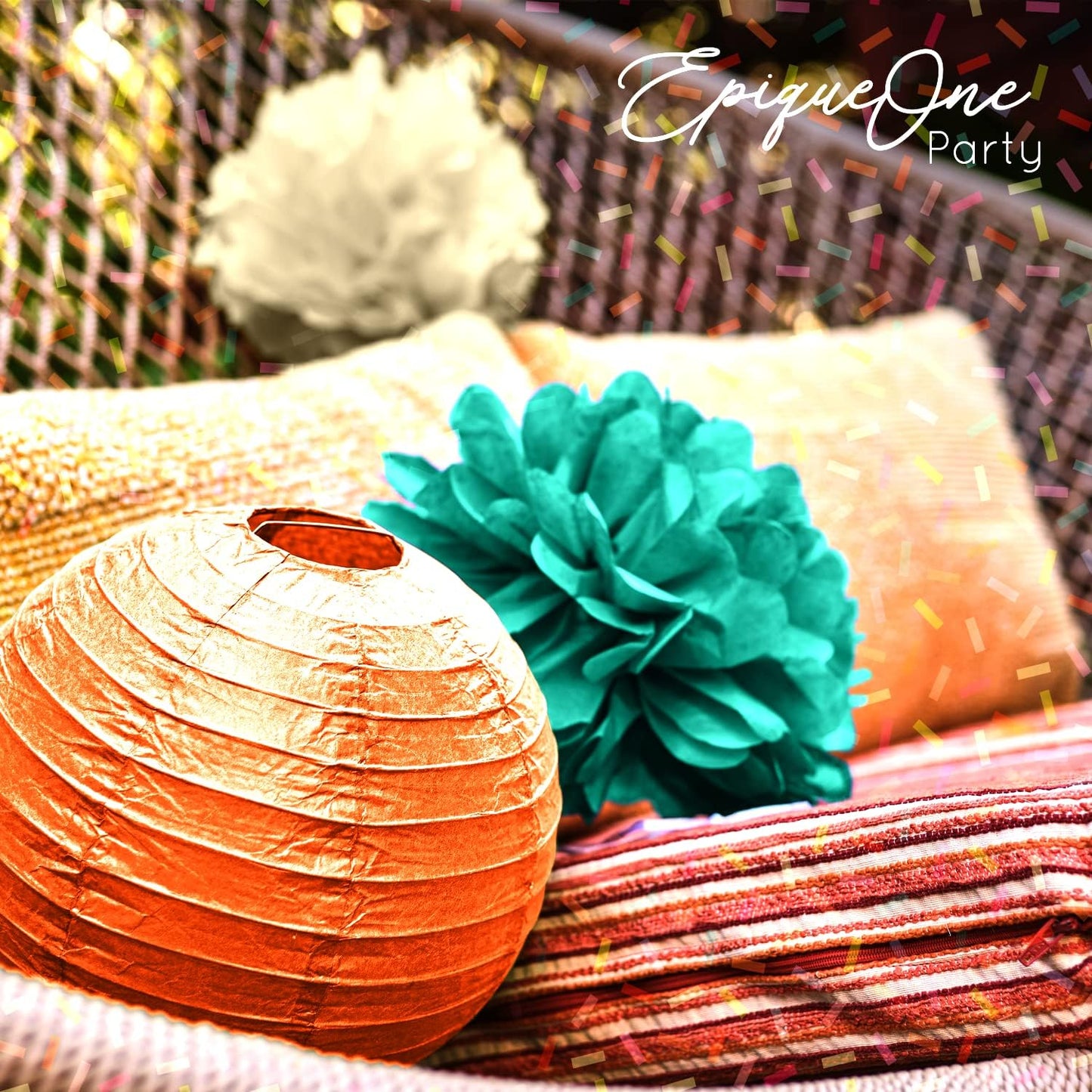 22-Piece Tissue Paper Pom Poms Party Set - Mint, Ivory & Peach | Includes 12 Pom Poms, 6 Paper Lanterns, 3 Honeycomb Balls & 1 6.5 Ft. Garland | for Birthdays, Bridal or Baby Showers & More