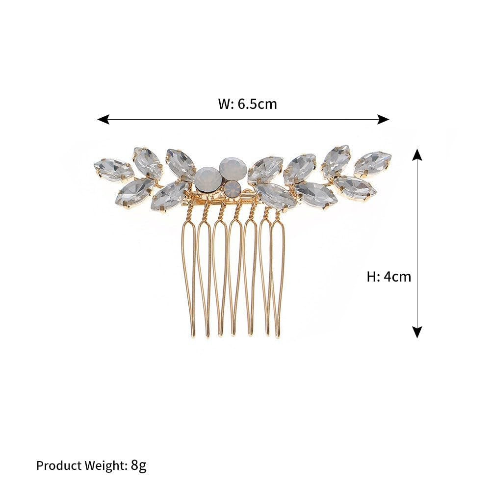 Bride Wedding Hair Comb Crystal Small Hair Piece Rhinestone Bridal Hair Side Comb Opal Gold Hair Accessories for Women and Brides