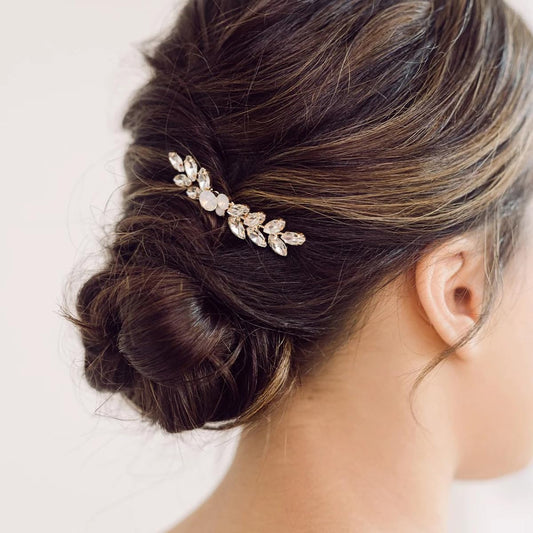 Bride Wedding Hair Comb Crystal Small Hair Piece Rhinestone Bridal Hair Side Comb Opal Gold Hair Accessories for Women and Brides