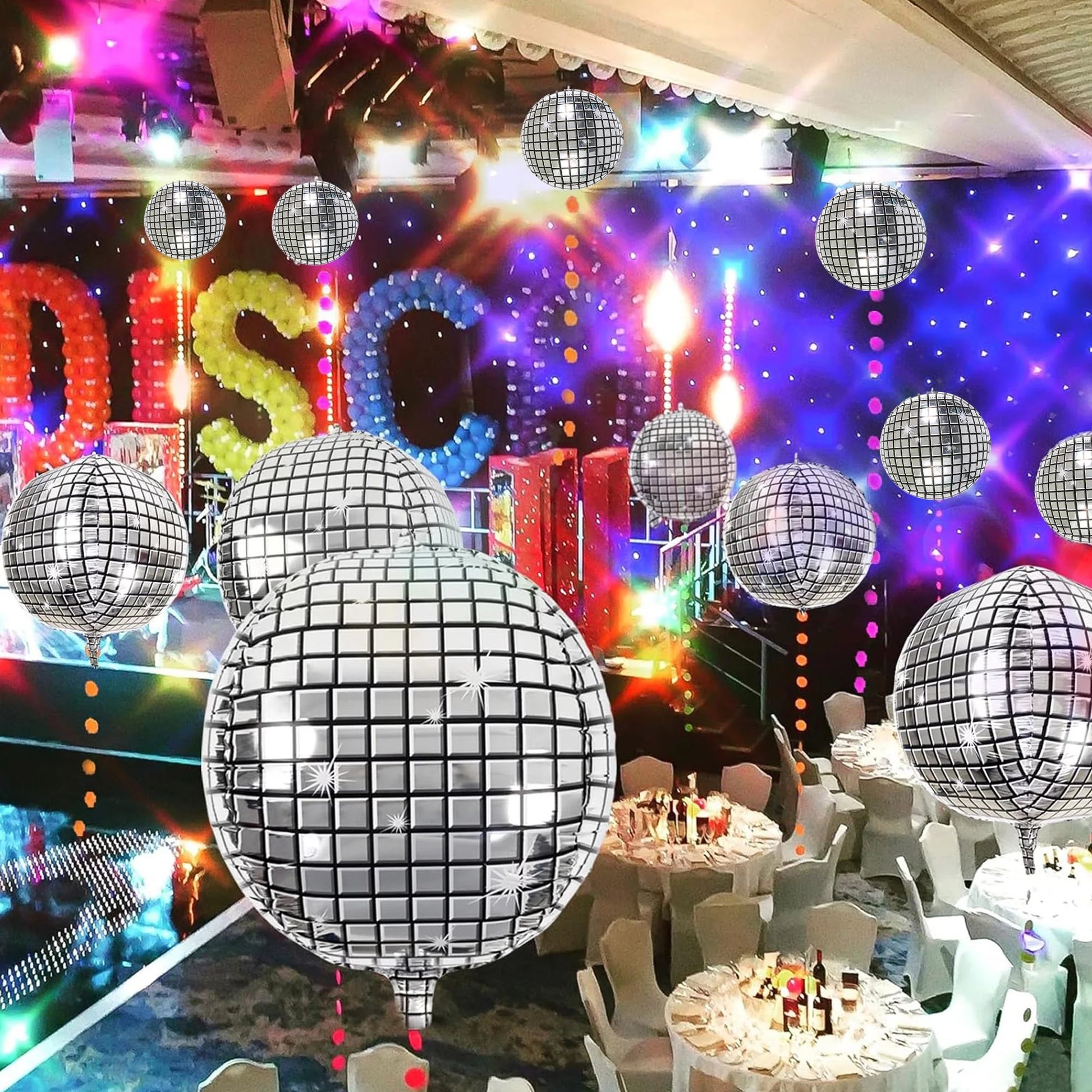 Disco Foil Balloons – 18pc Silver Party Set | 70s 80s Theme, Bachelorette, Birthday & Bridal Shower Decorations