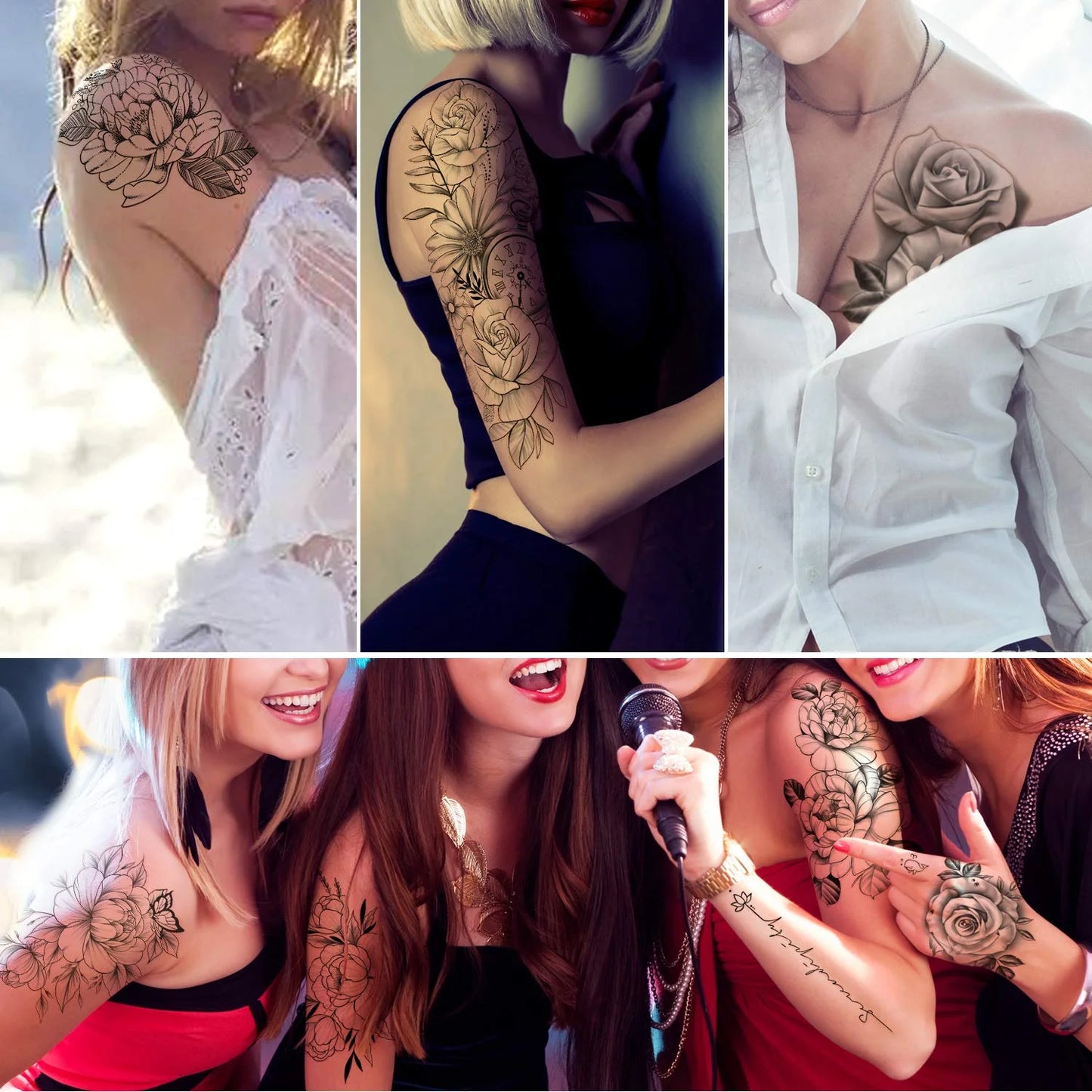 49 Sheets Flower Temporary Tattoos Sticker Large Sexy Flowers Butterfly Snake Waterproof Half Arm Fake Tattoo Sticker