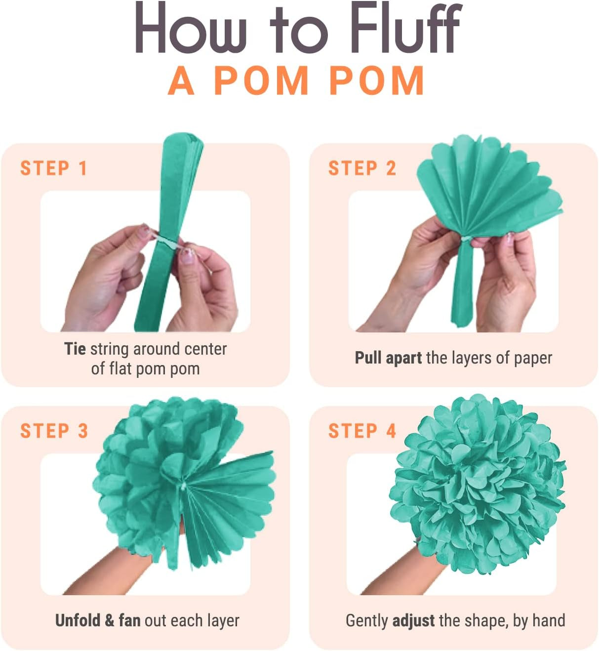 22-Piece Tissue Paper Pom Poms Party Set - Mint, Ivory & Peach | Includes 12 Pom Poms, 6 Paper Lanterns, 3 Honeycomb Balls & 1 6.5 Ft. Garland | for Birthdays, Bridal or Baby Showers & More