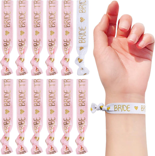 Bachelorette Party Wristbands – Pack of 12 Bride & Bride Tribe Elastic Bracelets – Pink & White Party Favors