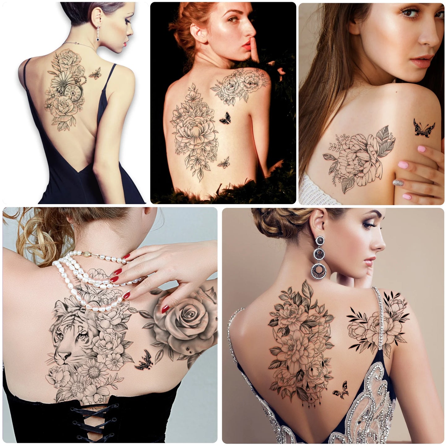 49 Sheets Flower Temporary Tattoos Sticker Large Sexy Flowers Butterfly Snake Waterproof Half Arm Fake Tattoo Sticker