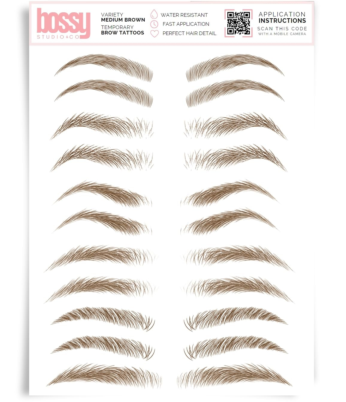 Temporary Eyebrow Tattoos – Waterproof Hair-Like Peel-Off Brow Stickers (Medium Brown, Variety Pack)