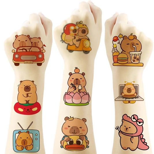20Pcs/Set New Capybara Temporary Tattoo Stickers Cute Guinea Pig Cartoon Children Waterproof Tattoo for Kids Funny Birthday Gift