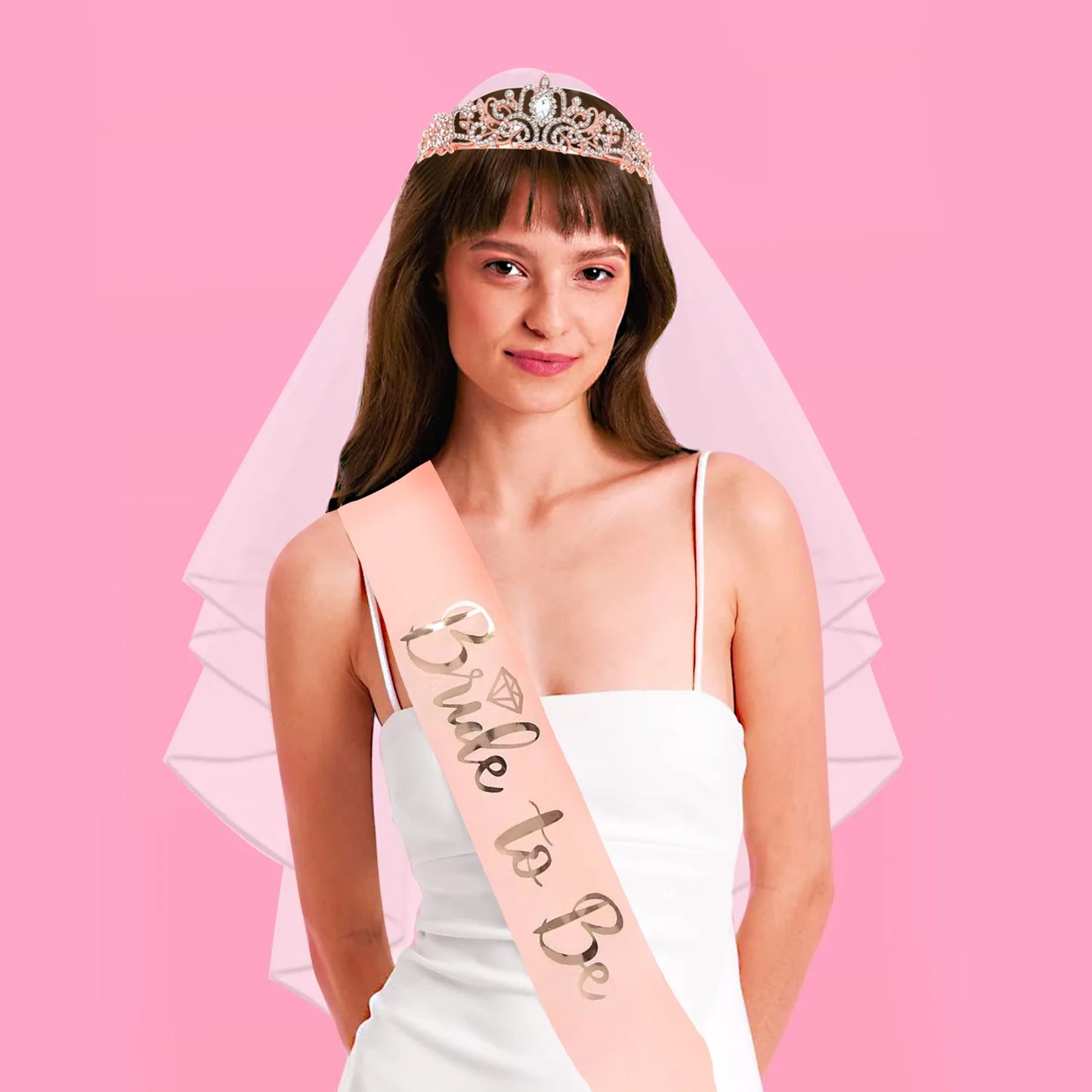 3-Piece Bride to Be Bachelorette Party Set – Rose Gold Tiara, Sash & Veil – Bridal Shower Decorations & Gifts