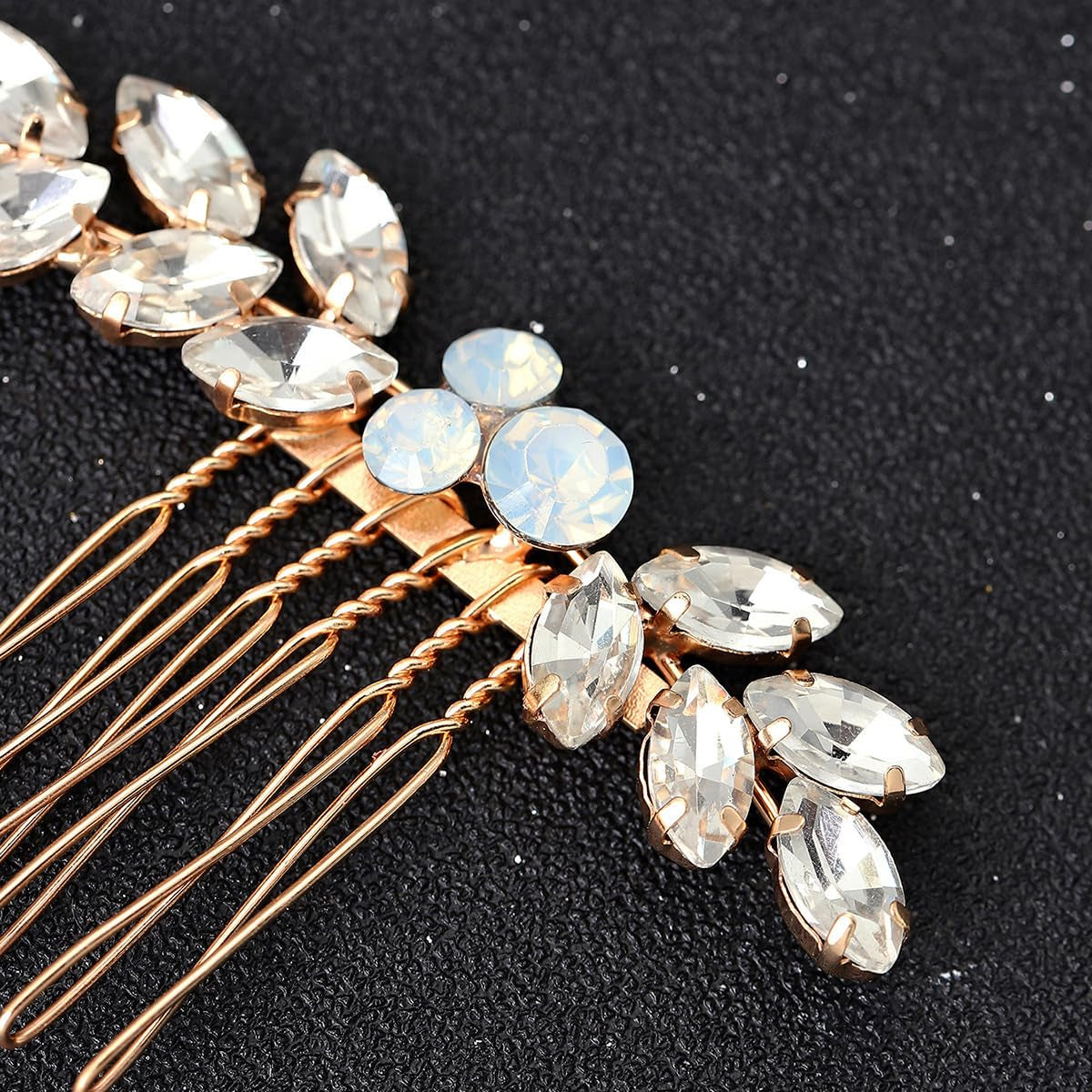 Bride Wedding Hair Comb Crystal Small Hair Piece Rhinestone Bridal Hair Side Comb Opal Gold Hair Accessories for Women and Brides