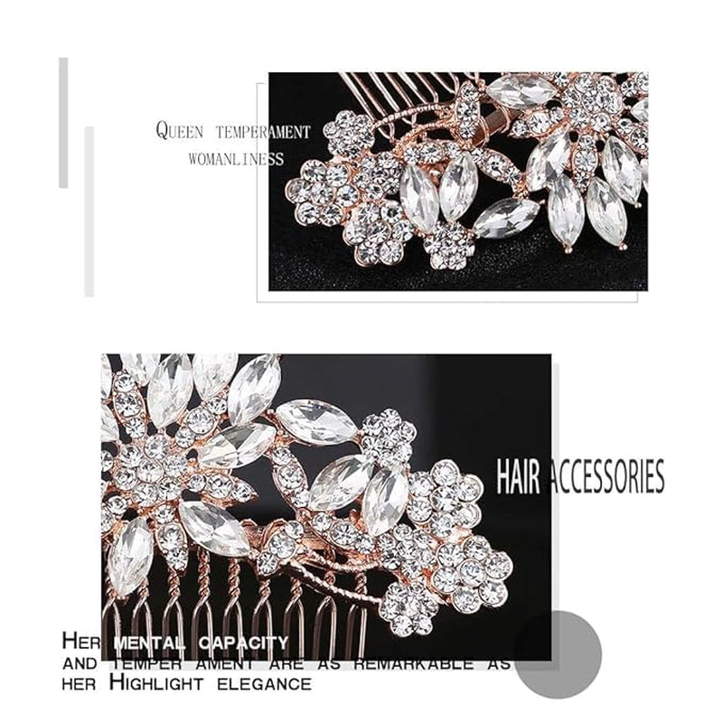 Crystal Wedding Hair Comb Flower Rhinestone Hair Accessories Gold Bridal Headpiece for Women and Brides