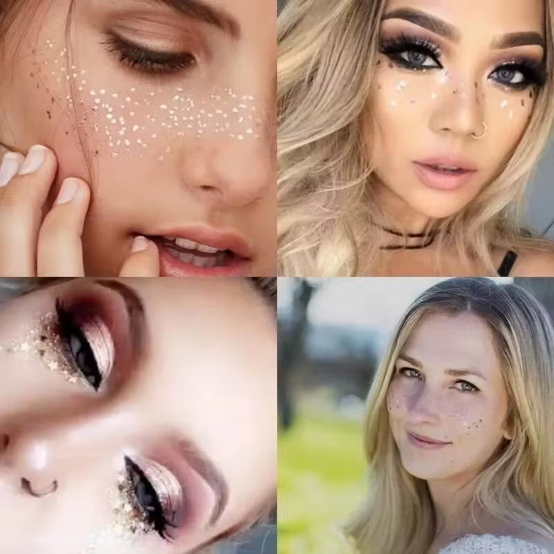 Golden Freckles Face Stickers – Glitter Face Tattoos for Festivals, Bachelorette & Party Makeup | Bright Freckle Face Jewels & Gems Decoration