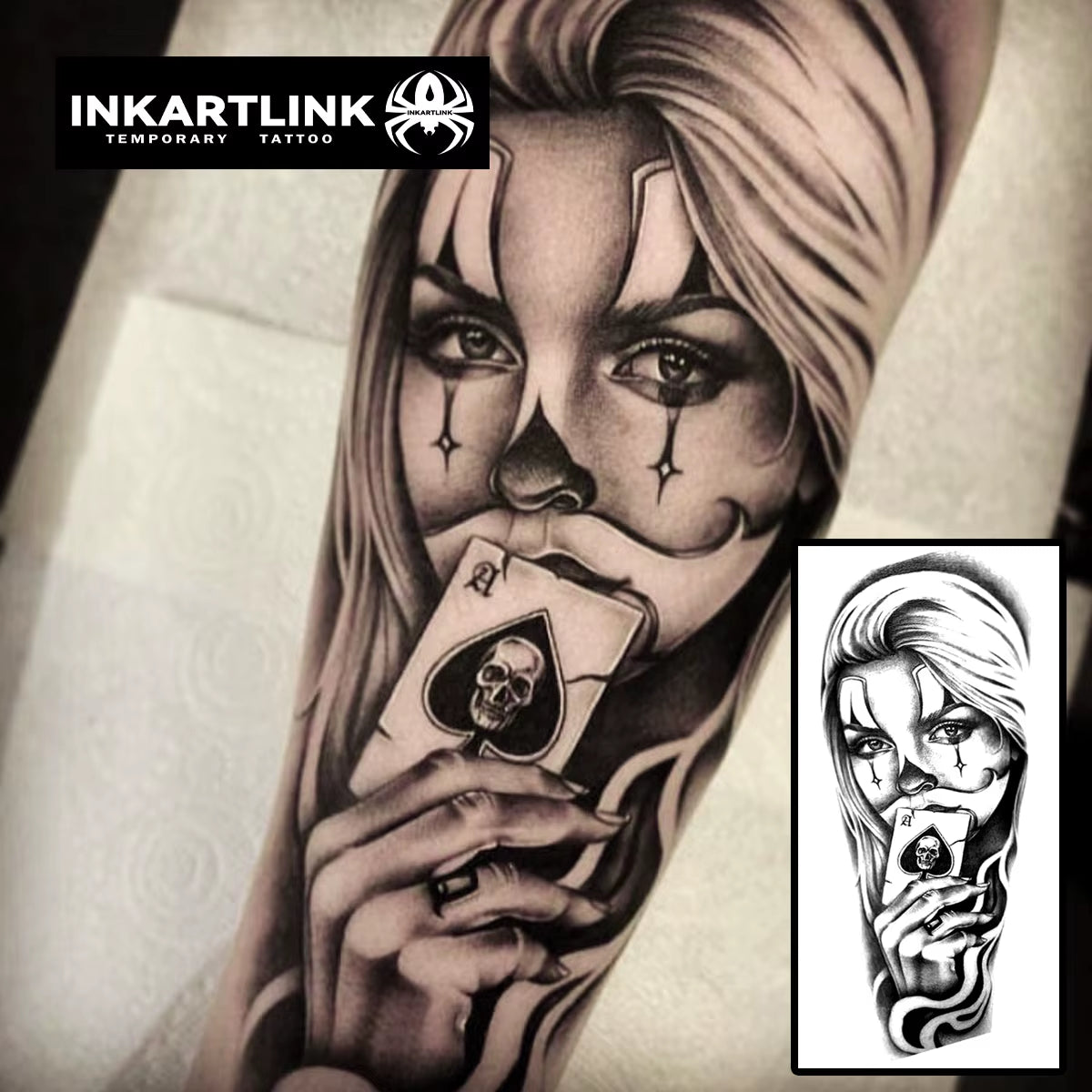 Poker Clown Semi-Permanent Tattoo – Waterproof Female Joker Design