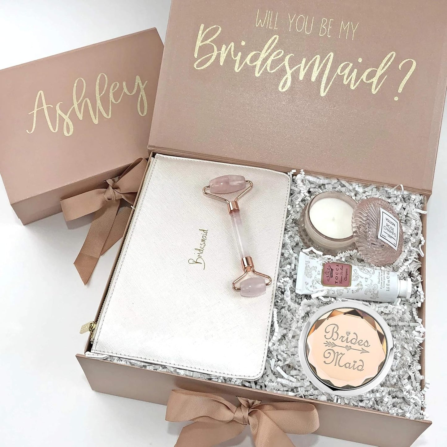 2 Pack Bachelorette Party Gifts for Bride,2 Bridesmaid Makeup Mirror,Crystal Pocket Compact Makeup Mirror Wedding Bridesmaid Gifts-Mirror for Bridal Party,Bridesmaid Proposal Gifts (Champagne)