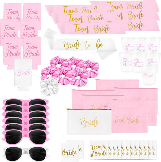 56-Piece Bachelorette Party Favors Kit – Bride & Bridesmaid Gifts | Pink Team Bride Accessories Set (7 Pack)