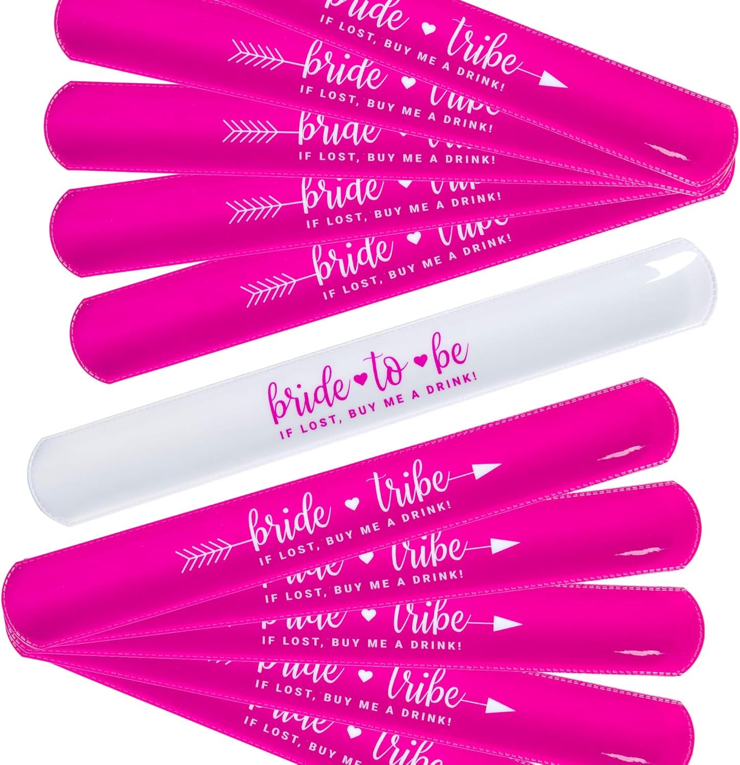 Bachelorette Slap Bracelets – 11 Pack | Bride Tribe Party Favors | Pink Bachelorette Accessories for Bride & Bridesmaids