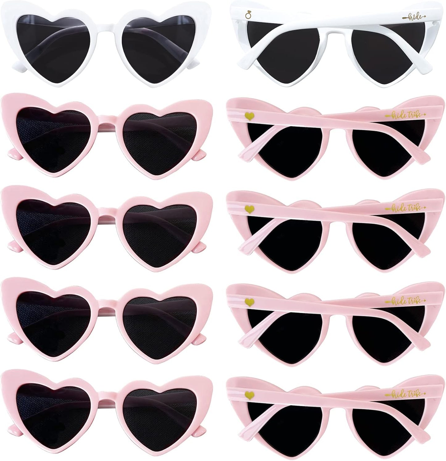 10-Pack Retro Heart Sunglasses – Bachelorette Party Favors, Bridal Shower & Bridesmaid Gifts | Fun Wedding Accessories