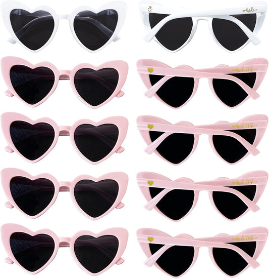10-Pack Retro Heart Sunglasses – Bachelorette Party Favors, Bridal Shower & Bridesmaid Gifts | Fun Wedding Accessories