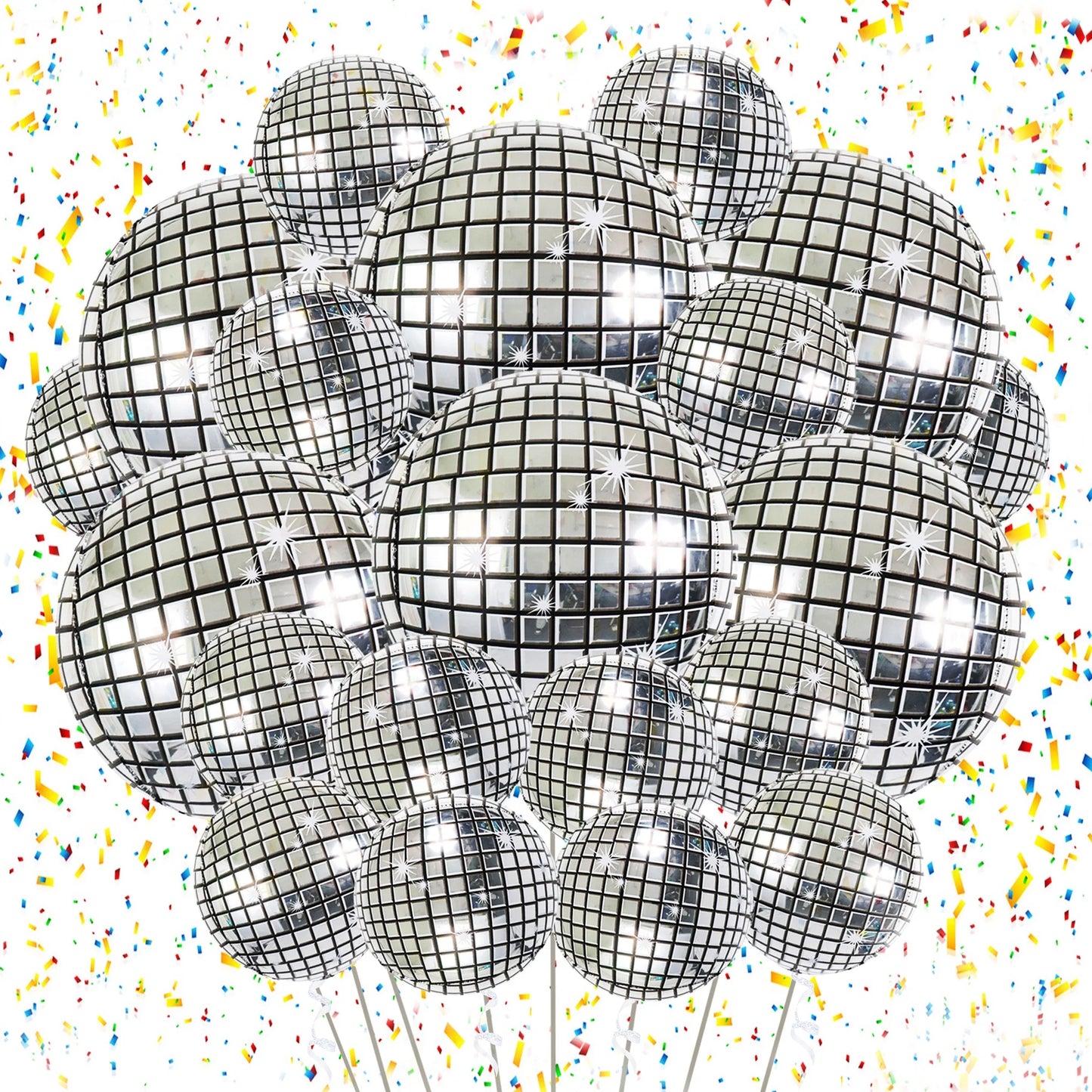 Disco Foil Balloons – 18pc Silver Party Set | 70s 80s Theme, Bachelorette, Birthday & Bridal Shower Decorations
