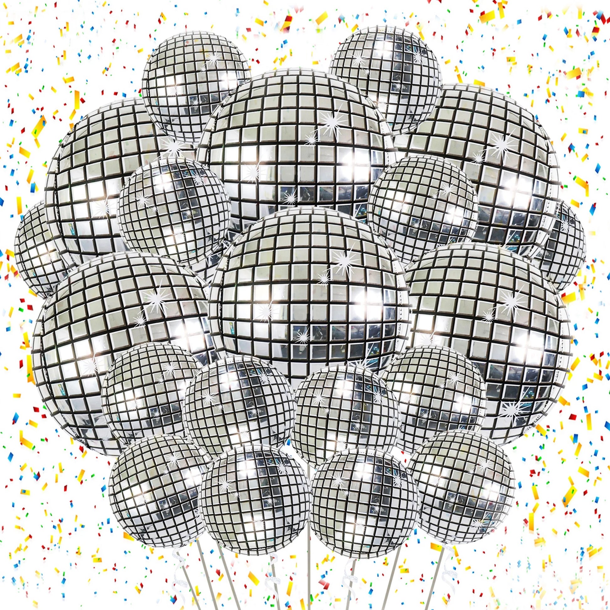 Disco Foil Balloons – 18pc Silver Party Set | 70s 80s Theme, Bachelorette, Birthday & Bridal Shower Decorations