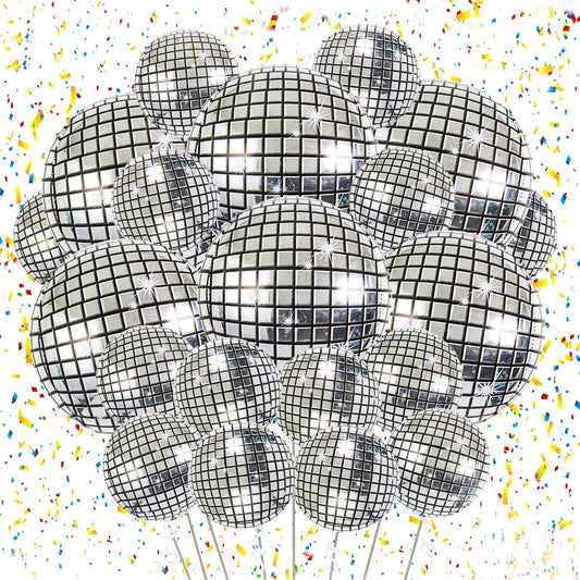 Disco Foil Balloons – 18pc Silver Party Set | 70s 80s Theme, Bachelorette, Birthday & Bridal Shower Decorations
