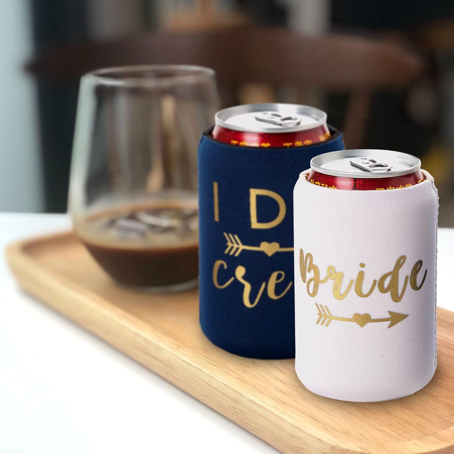 I Do Crew & Bride Bachelorette Can Coolers – 12-Pack Neoprene Beer Sleeves for Bridal Shower, Engagement, Party Favors (Navy Blue, Regular)
