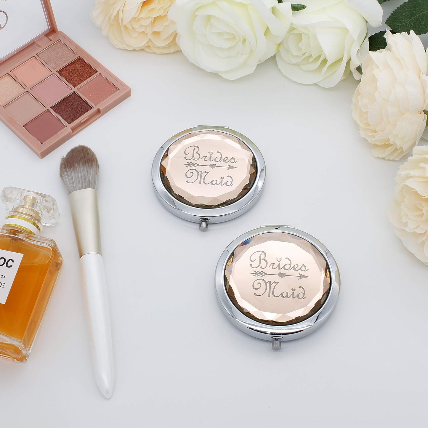 2 Pack Bachelorette Party Gifts for Bride,2 Bridesmaid Makeup Mirror,Crystal Pocket Compact Makeup Mirror Wedding Bridesmaid Gifts-Mirror for Bridal Party,Bridesmaid Proposal Gifts (Champagne)